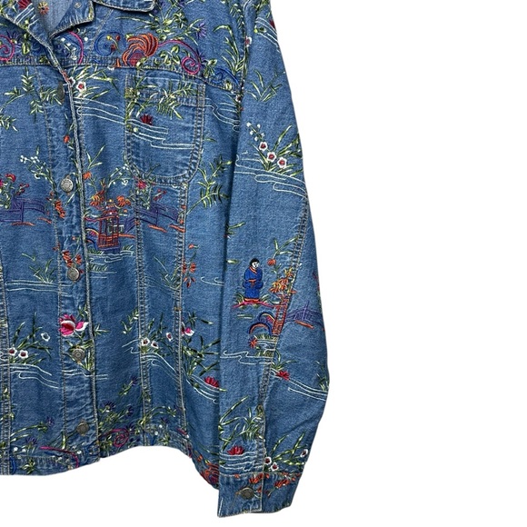 Vintage Chicos WO's Sz. 3 (US size 16) Asian Inspired Embroidered Denim Jacket - Picture 9 of 12